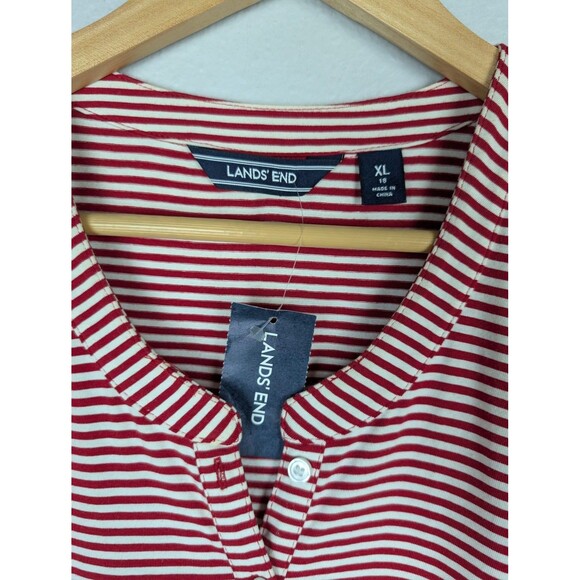 Lands' End Dress Womens XL 16 Red White Stripe Henley Pima Cotton Drawstring Mb - Picture 2 of 7